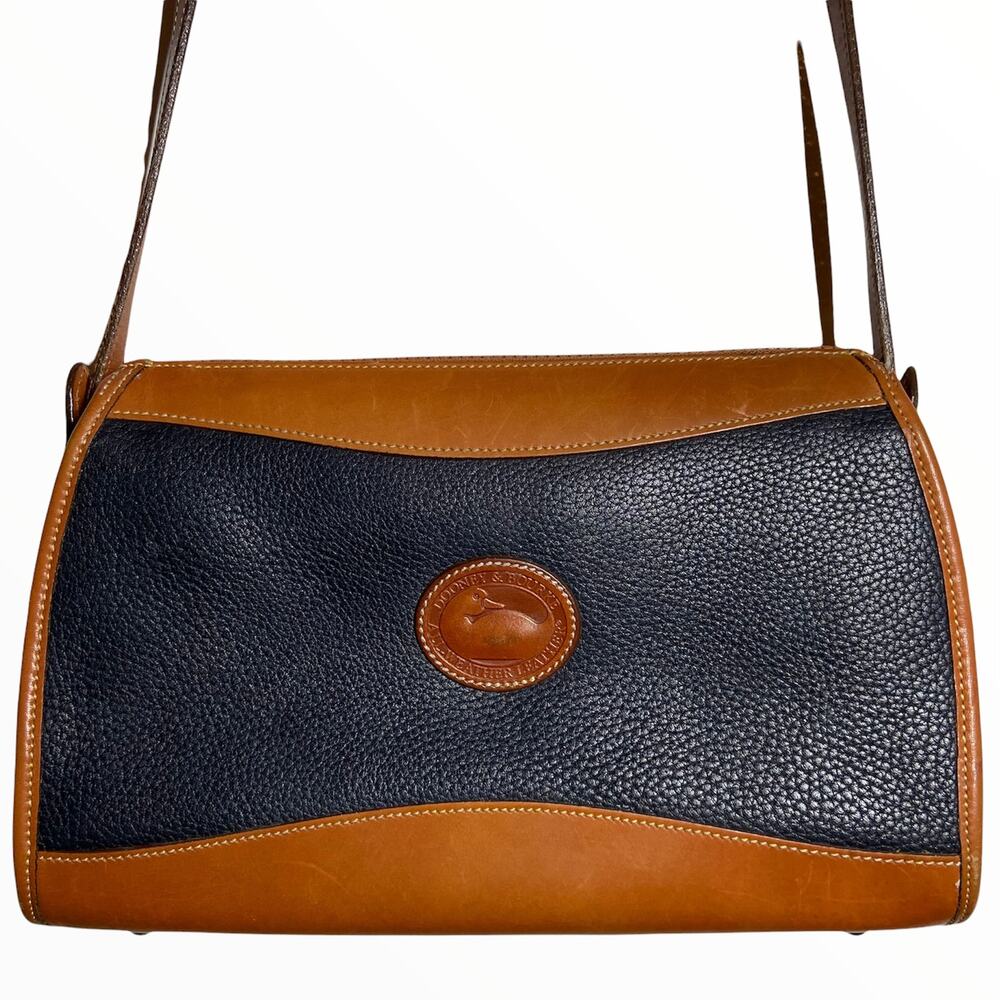 Vintage Dooney & Bourke Crossbody Zip All Weather Leather Pebble USA 80s Navy